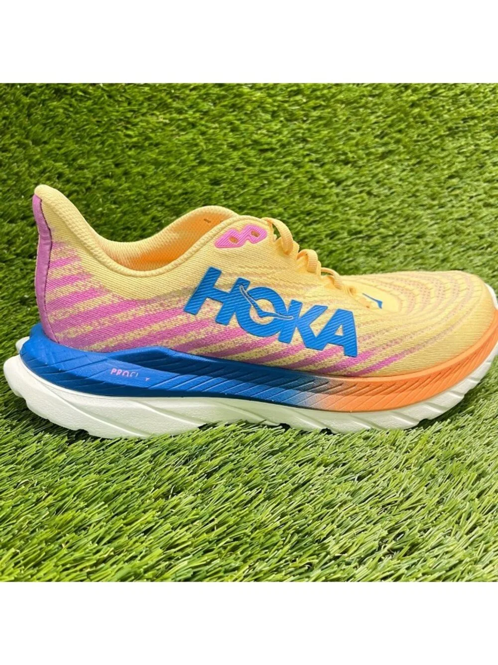 Hoka One One Mach 5 Womens Size 9 Beige Blue Athletic Running Shoes Sneakers